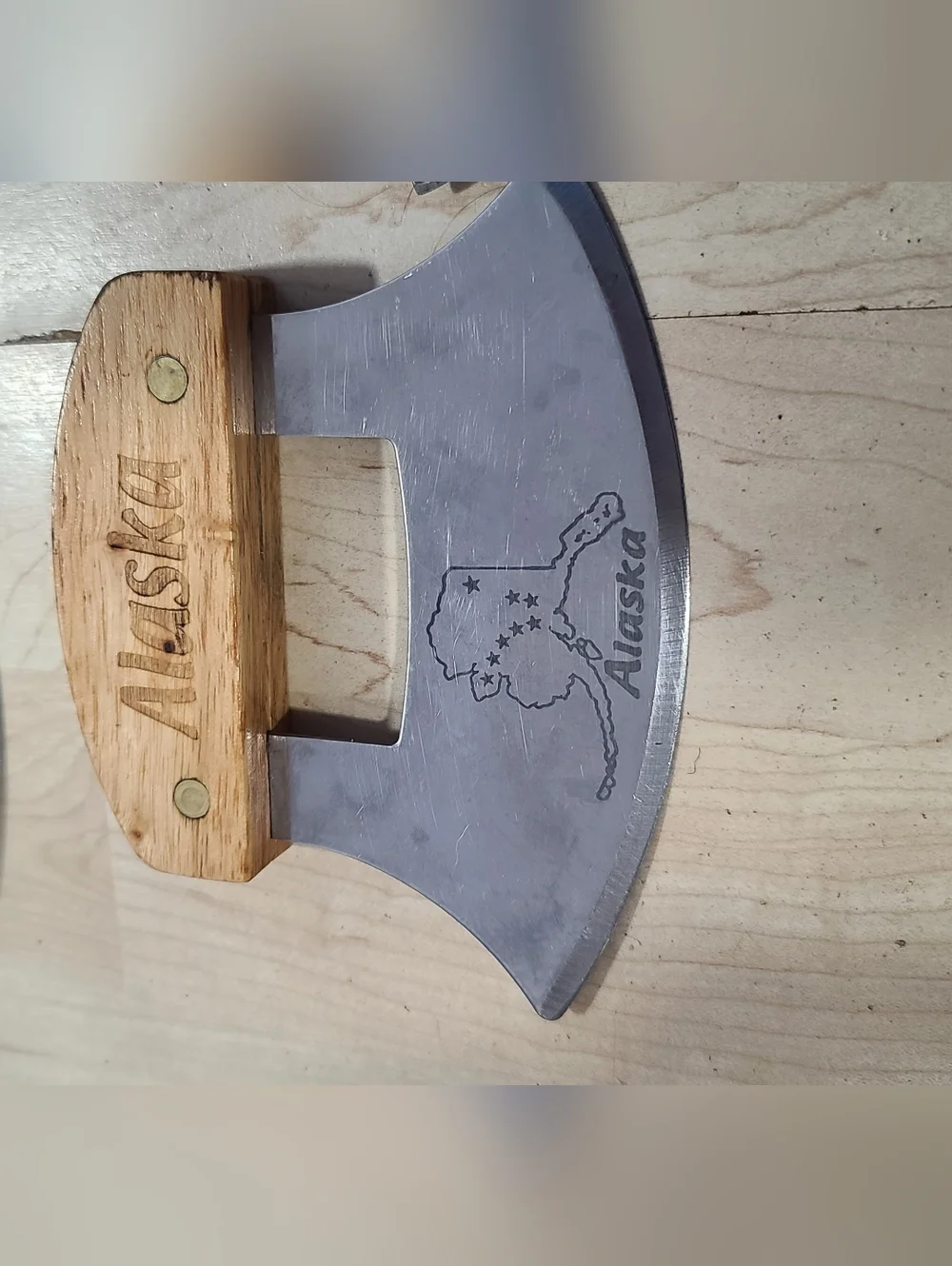 Set of 5 Ulu Herb/Meat Choppers, Alaska Wood Handles, One Is Guenuine